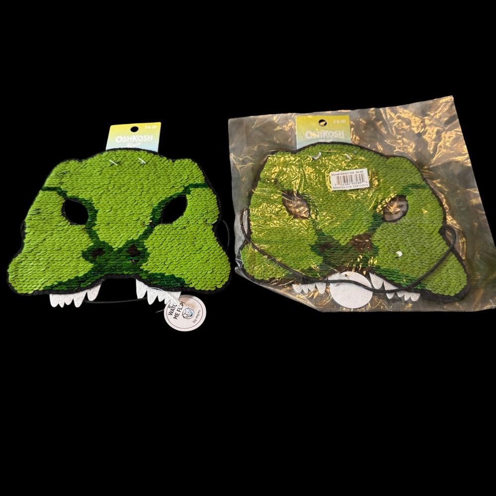 OshKosh Kids Flip Sequin Mask OS Green Dinosaur Two Pack Costume Dino Core